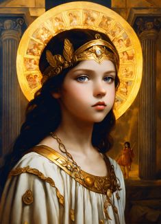 Lexica - Child blacn haired pale girl as a goddess of Greece . Renaissance painting Pale Girl, Egyptian Goddess, Goddess Art, A Goddess, Greece, Hair, Gold, Quick Saves