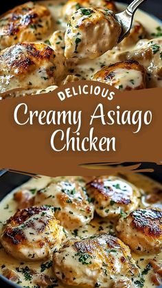 Creamy Asiago Chicken, Asiago Chicken, Stove Top Chicken, Chicken Breast Recipes Baked, Chicken Recipies, Cozy Dinner, Tender Chicken Breast, Turkey Dishes, Cheesy Sauce