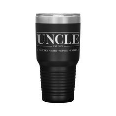 a black and silver tumbler with the words papa on it's front side