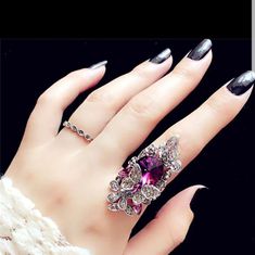 Metal Type:Zinc Alloy Material:Crystal Stone Color: Dark Purple Texture Of Material:Alloy, Crystal, Zircon Stone: Crystal Modeling:Butterfly Womens Rings Simple, Nice Accessories, Ring Party Jewelry, Stone Wedding, Crystal Butterfly, Style Rock, Trendy Ring, Butterfly Ring, Butterfly Shape