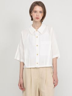 Composition : POLYESTER 35% LINEN 45% TENSICAL 20%Color : WhiteCountry of Origin : China Summer Top With Collar And Placket, White Shirt With Pockets For Daywear, White Collared Blouse With Pockets, White Summer Tops With Pockets, White Tops With Pockets And Collared Neckline, Everyday Spring Shirt With Collared Neckline, White Relaxed Fit Blouse With Pockets, White Collared Shirt For Summer, White Shirt With Pockets For Spring