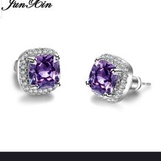 Gorgeous Amethyst Purple Stone With Cz's Earrings. Cushion Cut, 925 Silver Plated. Post Backings With Lock Closures. Very Shiny And Brilliant. Perfect For Yourself Or As A Gift. Nwt Purple Stone Earrings, Wedding Jewelry Vintage, Stone Earrings Studs, Double Stud Earrings, Double Stud, Vintage Wedding Jewelry, Amethyst Studs, Earring Fashion, Earring Wedding