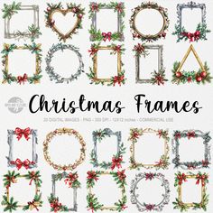 christmas frames with bows and holly wreaths in the middle, on top of each other