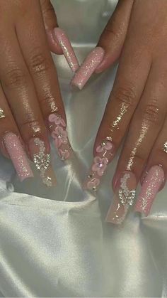 Gold Acrylic Nails, Halloween Acrylic Nails, Pink Glitter Nails, Long Acrylic Nails Coffin, Bling Acrylic Nails