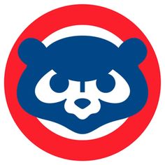 the chicago cubs logo is in a red, white and blue circle with a panda face on it