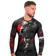 Dangerous Lion Men's Long Sleeve Rash Guard Our men's compression shirt is made from an 88% Polyester and 12% Spandex blend, ensuring a second-skin fit in the form of a slim fit that provides full flexibility and freedom of movement for executing any fighting move or pose with ease. The long sleeve rash guard is machine washable and designed for optimal thermal regulation, keeping you warm before training and cool during breaks. The innovative fabric technology balances comfort and support, making it suitable for various sports such as MMA, Brazilian Jiu Jitsu, Jiu Jitsu, Muay Thai, No Gi Jiu-Jitsu, Grappling, Wrestling, Kick Boxing, Gym, Workout, Crossfit, and Fitness. We have long term non-stopping improvement that we gradually polishing our products to meet wearers' experience. We work Dangerous Lion, Jiu Jitsu Rash Guards, Bjj Rash Guard, Lion Shirt, Boxing Gym, Rash Guard Women, Mens Compression, Christmas Leggings, Fabric Technology