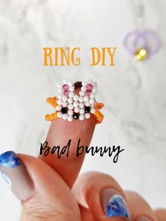 Beaded Frog Ring Tutorial, Bunny Ring Beads, Kidcore Jewelry, Bunny Ring, Y2k Rings, Ring Tutorial, Beaded Ring, Diy Rings, Bad Bunny