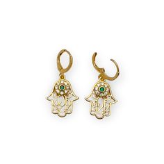 Fatima’s hand green cz stones huggies earrings in 18k of gold plated earrings Hypoallergenic Gold Plated Green Jewelry, Hypoallergenic Green Gold-plated Jewelry, Gold-plated Dangle Huggie Earrings, Pierced Green Gold-plated Earrings, Green Gold-plated Pierced Earrings, Green Gold-plated Earrings, Green Tarnish-resistant Huggie Jewelry, Gold Plated Nickel Free Huggie Earrings As Gift, Nickel-free Gold-plated Huggie Earrings As Gift