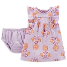 Bundle 2/$20 2/$20 Carters Child Of Mine Baby Girl Ruffle Short Sleeve Dress - Size: 12m Nwt Crinkle Jersey Flutter Sleeves Allover Print Includes Separate Diaper Cover Back Button Closure Machine Washable Spring Playwear Dresses With Flutter Sleeves, Spring Playwear Dress With Ruffle Hem, Fitted Purple Dress For Playwear, Girls Ruffle Shorts, Purple Baby, Carters Baby, Lilac Dress, Newborn Dresses, Ruffle Shorts