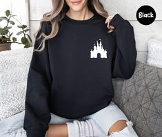 Pocketsize Disney Sweatshirt, Disneyland Castle Shirt, Disney Family Vacation Sweatshirt, Disney World Castle Sweatshirt, Funny Disney Gift - Etsy Disney Style Cotton Sweatshirt With Letter Print, Disney Long Sleeve Sweatshirt With Character Print, Disney Character Print Long Sleeve Sweatshirt, Long Sleeve Character Print T-shirt For Disney Trips, Black Long Sleeve Mickey Mouse Sweatshirt, Cotton Sweatshirt With Cartoon Print For Disney Fan Events, Disney Character Print Black Sweatshirt, Black Disney Character Print Sweatshirt, Black Long Sleeve Disney T-shirt