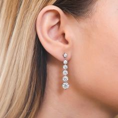 Sterling Silver Cubic Zirconia CZ Graduated Dangle Earrings #e132 | BERRICLE Geode Jewelry, Silver Jewellery Online, Necklace And Earrings Set, Silver Jewelry Handmade, Deco Jewelry, Stunning Jewellery, Necklace And Earrings, Diamond Design, Sterling Silver Studs