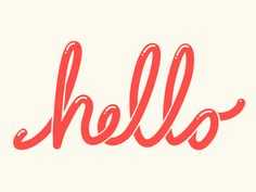 the word hello written in cursive red ink on a white background with an orange outline