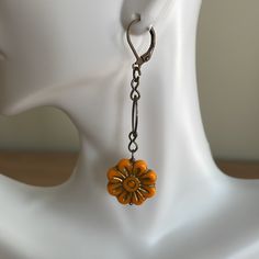 Handmade Czech Glass Flower Earrings Are For Pierced Ears Approximately 2.5” Antiqued Brass Lever Back Ear Wires Orange Czech Glass Flower Beads Antiqued Brass Chain Links And Findings Handcrafted By Me Gift Boxed, Ready To Wrap I Always Ship Same Day Or Next Business Day Custom Orders Are Always Welcome Any Questions, Please Ask! Save $$ Bundles Of 2 Or More Items Automatically Receive A 20% Discount! Please Check Out @Smadden424 For Many More Jewelry Choices, In A Wide Variety Of Styles, Color Nickel-free Czech Glass Flower Earrings, Vintage Brown Flower Earrings, Adjustable Nickel-free Yellow Flower Earrings, Adjustable Nickel-free Flower Beaded Earrings, Vintage Adjustable Dangle Flower Earrings, Orange Adjustable Dangle Flower Earrings, Nickel-free Orange Flower Earrings, Yellow Bohemian Nickel-free Flower Earrings, Orange Flower-shaped Adjustable Earrings