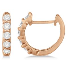 Hinged Hoop Diamond Huggie Style Earrings in 14k Rose Gold (0.33ct) - Allurez.com Beautiful Diamond Earrings, Earring Crafts, Rose Gold Metal, Diamond Hoop Earrings, Style Earrings, White Diamond, Lab Grown Diamonds, Gold Metal, Diamond Earrings