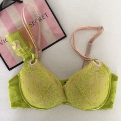 Victorias Secret Sexy Little Things Neon Yellow Lace Push Up Bra. Size 36b. Nwot. Rare Find. Neon Yellow Lace Covers Cups, Vs Charm Detail At Cleavage. This Was Originally Marketed As The Glamour Bra. Comes With Additional Straps To Convert Looks. Underwire, Push Up And Padding. Brand New Never Worn. No Flaws. I Have Hundreds Of Victorias Secret Listings, Add To A Bundle And I’ll Send You A Discounted Offer With Reduced Shipping! Yellow Lace, Lace Bra, Neon Yellow, Push Up Bra, Pink Yellow, Little Things, Women's Intimates, Push Up, Victoria's Secret