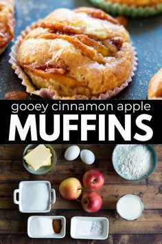 the muffins have been made with gooey cinnamon apples and are ready to be eaten