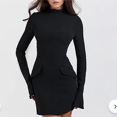 Never Worn Before. Size Small. Chic Black Mini Bodycon Dress, Black Fitted Mini Dress For Fall Season, Black Fitted Mini Dress For Fall, Black Stretch Bodycon Dress For Work, Stretch Black Bodycon Dress For Work, Black Bodycon Dress For Work, Chic Stretch Mini Dress For Work, Chic Black Bodycon Dress For Work, Black Sheath Mini Dress For Winter