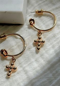 Coquette hoop earrings with cross pendants by MarinaMiJewelry. Old Money Aesthetiс. Dainty Earrings in Gold | Minimalist geometric jewelry | Clean girl aesthetic | Gift for her. These minimalist hoop earrings have a dainty cross pendants in a gold shade, making it an indispensable accessory for everyday wear and special occasions. Give a gift that actually looks like a gift with our cross pendants hoop earrings. Trendy Gold Dangle Cartilage Earrings, Adjustable Dangle Hoop Earrings In Rose Gold, Trendy Gold Hoop Earrings With Dangling Charms, Adjustable Gold Earrings With Dangling Charms, Trendy Gold Earrings With Dangling Charms, Gold Earrings With Dangling Charms, Dainty Dangle Earrings, Jewellery Aesthetic, Drop Hoop Earrings