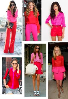 Hot Pink Skirt Outfit, Pink Blouses Outfit, Fuchsia Outfit, Red Skirt Outfits, Pink Skirt Outfits, Pink Pants Outfit, Red Pants Outfit, Hot Pink Outfit, Hot Pink Skirt