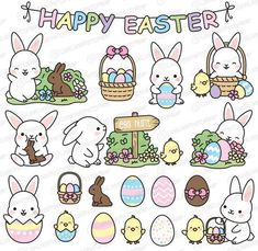 an easter clipart set with eggs and bunnies