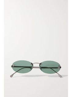 Luxury Green Chic Sunglasses, Net A Porter Sunglasses, Luxury Green Sunglasses With Mirrored Lenses, Fendi Outfit, Fendi Glasses Sunglasses, Fendi Oval Sunglasses, Fendi Glasses, Fendi Eyewear, Crystal Sunglasses