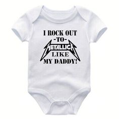 Metallica Baby Bodysuit Shirt Rock & Roll Infant Kids Tshirt Band Music Outfit | eBay Casual Unisex Onesie With Letter Print, Casual Short Sleeve Onesie With Graphic Print, White Cotton Rock And Roll T-shirt, White Cotton T-shirt Rock And Roll Style, Fitted Music-themed T-shirt For Summer, Father's Day Cotton Onesie With Graphic Print, Unisex Casual Onesie With Graphic Print, Casual Onesie With Graphic Print, Gender-neutral, Summer Short Sleeve Onesie With Letter Print