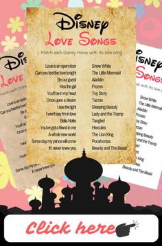 the disney love song is shown in this poster