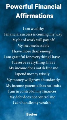 a blue background with the words powerful financial affirmations