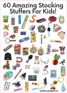 an advertisement for children's toys with the words, 50 amazing stocking stuff stuffings for kids