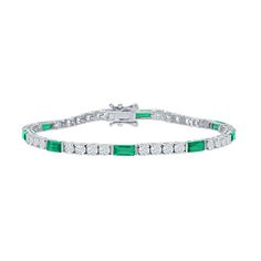 "With alternating green and white cubic zirconia gemstones, this sterling silver tennis bracelet complements your outfits beautifully. With alternating green and white cubic zirconia gemstones, this sterling silver tennis bracelet complements your outfits beautifully. Length: 7.5 in. Metal: sterling silver Plating: rhodium Finish: polished Packaging: boxedSTONE DETAILS Stone type: cubic zirconia Color: green, white Total weight: 5 ct. Center stone size: 7 mm x 3 mm Shape: emerald cut, round Sett Classic Green Diamond Bracelet With Brilliant Cut, Green Cubic Zirconia Tennis Bracelet For Formal Occasions, Formal Green Cubic Zirconia Tennis Bracelet, Green Diamond Tennis Bracelet With Prong Setting, Fine Jewelry Green Tennis Bracelet For Anniversary, Green Fine Jewelry Tennis Bracelet For Anniversary, Green Tennis Bracelet For Anniversary, Green Tennis Bracelet With Prong Setting For Anniversary, Classic Green Tennis Bracelet With Brilliant Cut