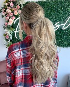 Formal Ponytail Wig Curls In Ponytail, Sleek Ponytail Prom, Curly Ponytail Prom, Mid Ponytail Hairstyles, Wavy Ponytail Hairstyles, Formal Ponytail Hairstyles, Prom Hair Ponytail, Ponytail Prom Hair, Ponytail Wedding Hair