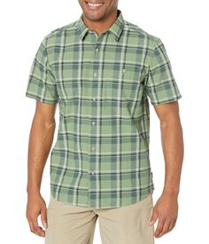 Tackle the day head-on with this Mountain Hardwear® Big Cottonwood™ Short Sleeve Shirt!.Button-down, fold-over collar..Short sleeves give you comfort and range of motion..Full-button placket in front..Patch pocket with button close on left chest..Classic shirt-tail hemline..Allover plaid design..Brand flag on left pocket..100% cotton..Machine wash, tumble dry..Imported..Product measurements were taken using size MD. Please note that measurements may vary by size..Measurements: Length: 27 in Ches Collared Green Shirt For Outdoor, Outdoor Collared Short Sleeve Shirt With Button Closure, Casual Green Short Sleeve Shirt With Button Closure, Outdoor Relaxed Fit Shirt With Buttons, Casual Shirt With Button Closure For Outdoor, Summer Short Sleeve Shirt With Button Closure For Outdoor, Casual Camp Shirt For Outdoor Activities, Short Sleeve Cotton Shirt For Outdoor Activities, Outdoor Short Sleeve Tops With Button Closure