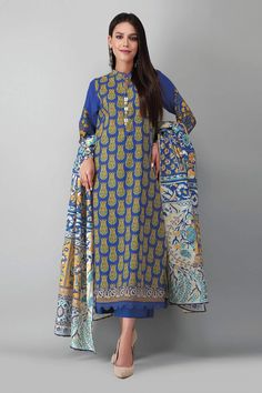 Khaadi Ak21408 Blue Winter 2021 Casual Unstitched Long Sleeve Sets, Casual Cotton Lawn Suit With Long Sleeves, Blue Long Sleeve Kurta For Winter, Casual Long Sleeve Cotton Lawn Suit, Blue Long Sleeve Winter Kurta, Casual Blue Cotton Lawn Suit, Casual Lawn Suit With Printed Motifs And Long Sleeves, Casual Long Sleeve Lawn Suit With Printed Motifs, Unstitched Cotton Lawn Suit In Indigo