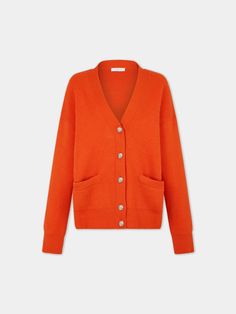 ORANGE OVERSIZED WOOL CARDIGAN | Rabanne Fall Oversized Red Cardigan, Orange Knit Long Sleeve Outerwear, Oversized Orange Cardigan, Long Sleeve Orange Knit Outerwear, Orange Long-sleeve Outerwear With Buttons, Cardigan Oversized, Scarf Belt, Silver Buttons, Oversized Cardigan