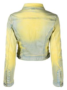 Diesel De-Slimmy-S Cropped Denim Jacket - Farfetch Red Denim Jacket, Diesel Jacket, Fitted Denim Jacket, Fluorescent Yellow, Denim Outerwear, Oversized Denim Jacket, Cropped Denim Jacket, Black Denim Jacket, Grey Prints