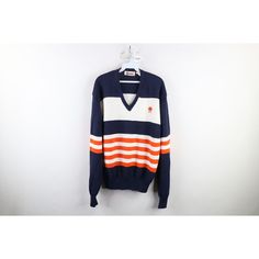 Vintage 90s Mens Size XL Color Block Striped Knit Sun V-Neck Sweater Acrylic Mens Sweater Color faded Mens size XLarge Measurements are: 22 inches underarm to underarm 28 inches top to bottom Multicolor Acrylic US Shipping is FREE Canada is $15 and International is $24 Check out my other items in my store! T2661 Retro Long Sleeve Knitted Sweater, Retro V-neck Knit Cardigan, Vintage V-neck Knit Sweater, Retro Knit Sweater With Ribbed Cuffs, Vintage Knit V-neck Sweater, Vintage College Sweater For Winter, Vintage Sweater For College In Winter, Vintage Winter Sweater For College, Vintage V-neck Knitted Tops