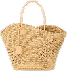 Beige Straw Shopping Bag With Handle Drop, Luxury Beige Crochet Bag With Handles, Luxury Beige Straw Bag With Round Handle, Luxury Beige Crochet Bag With Top Handle, Luxury Beige Crochet Bag, Luxury Beige Crochet Tote Bag, Beige Crochet Bag With Round Handle For Shopping, Beige Straw Shopping Bag With Rolled Handles, Modern Beige Straw Bag With Double Handle