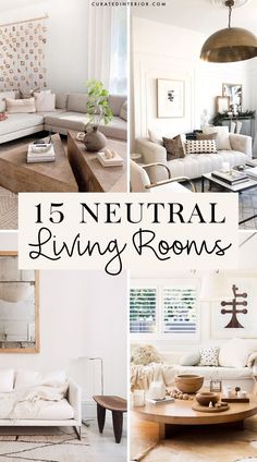 neutral living rooms with text overlay that reads 15 neutral living rooms