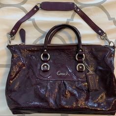 Excellent Condition. Smoke Free Home. Coach Purple Bags For On-the-go, Coach Purple Bag With Top Carry Handle, Coach Leather Bag, Grey Shoulder Bag, Coach Satchel, Suede Purse, Tan Handbags, Coach Tote Bags, Coach Tote