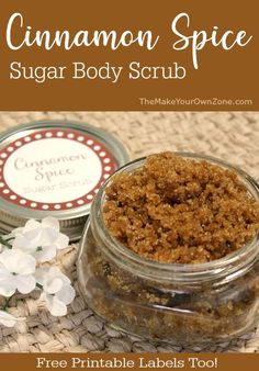 Homemade Cinnamon Spice Body Scrub - The Make Your Own Zone Fall Body Scrubs, Fall Body Scrub Diy, Easy Homemade Sugar Scrub, Fall Sugar Scrub Recipes, Brown Sugar Body Scrub Diy, Body Scrub Ideas, Scrub Diy Recipes, Cinnamon Sugar Scrub, Pedicure Scrub