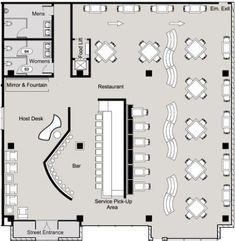 a floor plan for a restaurant with tables and chairs