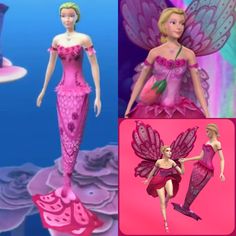 the barbie doll is wearing a pink dress and has a flower on her head, as well as a fairy - like outfit