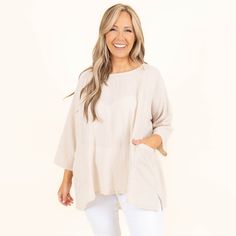 fb-feed Spring Khaki Tops For Loungewear, Casual Taupe Tops For Day Out, Oversized Neutral Tops With Pockets, Oversized Neutral Top With Pockets, Versatile Cream Tops For Day Out, Versatile Cream Top For Day Out, Versatile Beige Tops For Spring, Versatile Tops With Pockets, Beige Cotton Tops With Side Pockets