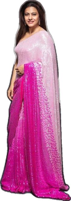 Pink Sequined Pre-draped Saree For Festivals, Bollywood Style Pre-draped Saree With Sequins, Navratri Saree With Sequins, Glamorous Festive Saree With Cutdana, Festive Glamorous Saree With Cutdana, Glamorous Semi-stitched Cutdana Saree, Sequin Pre-draped Saree For Navratri, Semi-stitched Pink Sequin Pre-draped Saree, Pink Bollywood Saree With Sequins