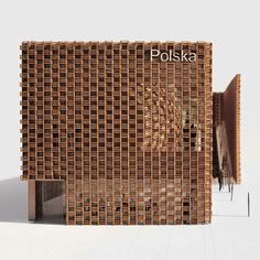 an architectural rendering of a building made out of wooden blocks with the word polsk on it