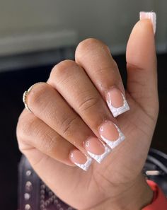 Nails Short Tapered Square, Classy Square Nails, Basic Acrylic Nails, Y2k Nails Short, Square Nails Short, Medium Acrylic Nails, White Tip Nails, Acrylic Nail Set, Drip Nails