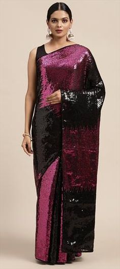 Black and Grey, Purple and Violet color Saree in Georgette fabric with Embroidered, Sequence, Thread work Formal Black Saree With Mirror Work, Formal Black Embroidered Saree, Black Embroidered Saree For Party, Black Sequined Saree For Celebration, Black Sequined Saree In Traditional Drape, Black Sequined Saree For Reception, Black Sequin Fabric For Wedding, Black Blouse With Resham Embroidery For Reception, Black Sequin Blouse For Reception