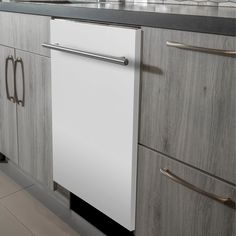 a white dishwasher sitting in the middle of a kitchen next to a sink