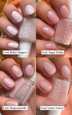 A complete review of seven popular nude and pink Essie sheer nail polish colors with swatches, from Ballet Slippers to Vanity Fairest and Allure! - - - - - essie vanity fairest swatch - essie allure swatch - essie limoscene swatch - essie mademoiselle swatch - essie not just a pretty face swatch - essie sugar daddy swatch - essie ballet slippers swatch - best sheer essie nail polish colors - sheer nail polish swatches - best drugstore nail polish brands - best essie nail polish colors - sheer pink nail polish - nude nail polish swatches - fall nail colors - winter nail colors - spring nail polish - summer nails ideas Vanity Fairest Essie, Ella And Milla Nail Polish, Essie Nail Polish Mademoiselle, Essie Allure Polish, Essie Blushing Bride, Best Natural Nail Polish Color, Best Nude Nail Colors, Essie Sheer Pink Nail Polish, Essie Natural Nail Polish