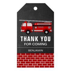 thank you for coming to the fire station with a red truck on it and brick wall